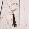 Factory direct selling beaded wooden bead bracelet keychain personalized wood chip tassel pendant multi-color optional