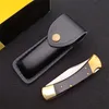 New Classic 110 Coltello pieghevole tattico AUTO D2 Lama satinata G10 con manico in ottone Coltelli tascabili EDC con fodero in pelle e borsa in nylon Confezione regalo