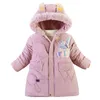 4 5 6 Year Winter Girls Jacket Fur Collar Rabbit Ears Keep Jacket Hood Zipper Fashion Outerwear Birthday Gift kids Clothing J220718