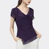 Camicette da donna Camicette 2022 Camicetta in chiffon estivo Donna Manica corta Viola con scollo a V Top Slim All-match Doppio strato Moda Casual Ladie