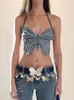 Rapcopter Y2K Butterfly Dżinsy Upraw Top Backless Pasek Camis Sexy Blue Party Sweats Women Beach Holiday Mini kamizelka Summer TEE 220802