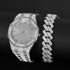 ساعة Wristwatches Hiphop Iced Out Men Women Women Wather Wathury Date Quartz Bling Full Rhinestones Watches Cuban Hand Chain Mashion Modern Gwewse 2022Wristwat