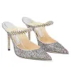 Elegant Bridal Wedding Bing Sandals Shoes Glitter Leather & Crystal-strap Point Toe Slippers Women's Party Wedding Sexy High Heels EU35-43