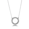 Brand Fashion Pandora Jewelry women Pan Family Circle Necklace Circular Halo Clavicle Chain329F