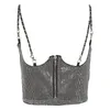 Sexy Bling S Crop Top Solid Backless-riemen Camisole Full Diamonds Pailletten Cami voor Dames Party Club Kleding 220318