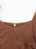 Dames T-shirt Casual vakantie Gebreide top 2022 Dames Spring herfst vierkante kraag Lange mouw Solide kleur Korte T-Shrit voor modewomen's