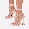 Sandals 2022 Summer Sexy Lace Up Women Square Toe Spike Heel Cross Tied Party Shoes High Heels Pumps