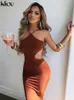Kliou Ribbed Lace up Maxi Dres Sexy Solid Sleeveless Backless Body-Shaping Cut Out Skirt Party Clubwear Female Vestidos 220509