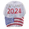 Diamante listrado American Flag Baseball Cap 2024 Trump jeans Sun Hat Letter Cap peito