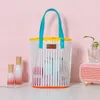 5pcs Stuff Sacks Women PVC Stripes Prints Large Capacity Vertical Section Beach Handbag Mix Color