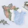 2020 New Fashion Infant Toddler Baby Girl Kid Ruffle Feifei Linen Jumpers Solid Short Sleeve Bodysuit Summer Clothes Sets 0-24M G220521