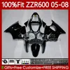 Corps OEM 100% adapté pour KAWASAKI noir brillant tout NINJA ZZR-600 600 CC 600CC 05-08 Carrosserie 134No.4 ZZR 600 ZZR600 05 06 07 08 2005 2006 2007 2008 Kit de carénage de moulage par injection