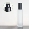 Imballaggio Bottiglia di vetro smerigliato Collare nero Lozione Spary Press Pump Coperchio nero opaco Contenitore cosmetico ricaricabile portatile vuoto 20 ml 40 ml 60 ml 80 ml 100 ml 120 ml