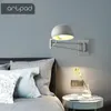 Lâmpada de parede Artpad Modern Metal Metal Creative Bedrow Bedside Light on the Scalable Long Arm Work Read and Writing Lampwall