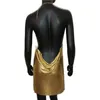 Vestido curto de lantejoulas sem costas para mulheres para mulheres, coquetel de coquetel de malha dividida Mini vestido de baixo corte 220509
