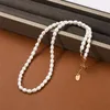 Naturligt sötvatten Pearl Rice Bead Halsband Franska retro mångsidig stapelbar Barock ClaVicle Chain Fashion Jewelry Gift8982050