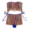 2022 New STOCK Bandeau Top Ties Back Fringes Brazilian Bikini Swimsuit For Lady Sexy Tassel Two piece Bikinis Beachwear