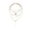 Hanger Kettingen Mode Boho Vintage Goud Voor Vrouwen Hartvorm Kristallen Ster Ketting Multilayer Vrouwelijke Sieraden Valentine GiftPendant