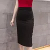Плюс размер моды женщины работа MIDI юбка OL сексуальная открытая щель тонкий карандаш элегантный офис дамы красный черный 220322