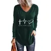 Women's TShirt Fashion Feather Printed Casual VNeck Top Elegant Loose Hedging Long Sleeve Spring And Autumn Apparel 230206