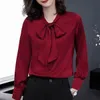 Kvinnors blusar skjortor kvinnor imitation siden blus långärmad damer kontor arbetar elegant båge kvinnlig s-4xlwomen's