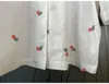 Camisas de blusas para mujeres 100%algodón 2022 Summer informal White Ladies Vango en V bordado floral rojo manga corta botón suelto swomen