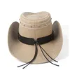 Berets Fashion Men Western Cowboy Hat met punk lederen stierband voor heer sombrero hatberetten