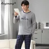 Big Size Men Pajamas Autumn Winter Chic Gentleman Pjs Fashion Mens Casual Sleepwear Plaid Pants Cotton Pijama Set for Boy 220722