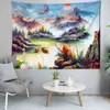 Ink Oil Målning Tapestry Green Plants Tree Home Decoration Mattvägg Hängande Bohemian Decor Crow SOFA Filt J220804