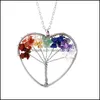Pendant Necklaces Pendants Jewelry 6Pcs Lovers Gift Natural Stone Rainbow Wrap Wisdom Tree Of Life Necklace Healing Wholesale Drop Deliver
