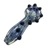 Partihandel 4Inch Fumed Inside Out Glass Hand Pipes Dubbelblå rand Frit Spoon Pipe Black Marmas Rökning Burner Tobak Rigg