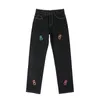 Мужские джинсы Мужские мужские дикие модные цифровые принты со средней талией Harajuku Прямые джинсовые брюки Повседневная одежда Повседневные черные брюки для