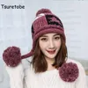 TsureTobe高品質のカシミアビーニー女性ウィンターハットファッションリンクタイプニット帽子帽子秋の毛皮Pompom 2022ビーニー/スカルキャップ