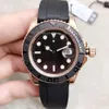 ST9 Everose Gold Watches 40MM Automatic Mechanical Men Watch Black Dial Rotatable Bezel Master Rubber Strap Mens Wristwatches