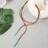 Summer Beach Leather Chain Women Feather Bead Pendant Necklace Earrings Fashion Bohemian Jewelry Sets