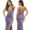 Sexy blingbling zeemeermin avondjurken eenvoudig ontworpen spaghetti riemen backless lovertjes lovertjes long prom jurken feest gelegenheid bruidsmeisjes jurk slijtage