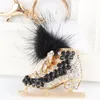 Keychains Black Roller Skates Shoe Feather Pendant Charm Rhinestone Crystal Purse Bag Keyring Key Chain Accessories Wedding Party Gift Fier2