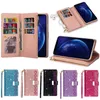 Bling Leather Multifunction Zipper Wallet Flip Cases 9 Card Slots Pols band voor Samsung S20 Fe S21 S22 Ultra A13 A23 A33 A53 A03S A12 A22 A32 A42 A52 A72 A51 A71 A31