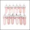 Konst och hantverk Fashion Natural Pink Rose Quartz Stone Charms Teardrop Pillar Shape Point Chakra Pendant For Necklace Earri Sports2010 DHZBT