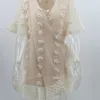 Women Hollow Out Lace Crochet Dress White Beige Spring Sexy Long V-Neck Flare sleeve Short Sleeve Evening es Lady Party W220315