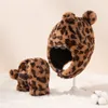 Vinter varm baby leopard mönster öronflap hatthandskar set söta öron mössa mitten kit för småbarn flickor pojkar