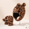 Guanti per cappello con paraorecchie modello leopardo per bambini caldi invernali Set kit di guanti per berretti con orecchie carine per bambine e ragazzi