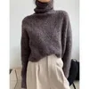 Kvinnors tröjor beskurna fluffiga turtleneck tröja kvinnor chic ull blandad hög hals jumper hösten vintervinnor