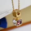 Europe America Fashion Pendant Style Jewelry Sets Lady Women Gold/Silver/Rose-colour Engraved V Initials Colored Crystal Dice Pendant Necklace With Box