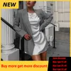 WOTWOY T-shirt oversize in raso Abito donna estate manica corta in seta mini abiti donna nero bianco sexy top Robe Femme 220613