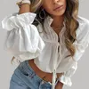 Camicette da donna Camicie Crop Top Albero commestibile Donna Manica a petalo Scava fuori Camicia con lacci Donna 2022 Summer Lady Elegante Streetwear