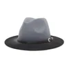 Gradient Color Fedora Hat for Women Men Wide Brim Felt Hat with Belt Buckle Casual Party Church Hat Black
