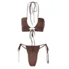 Vamos Todos Summer Brown String Bikini 2 Piece Set Women Sexy Beach Outfit Bathing Swimming Suit Swimsuit Free Size 220408