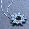 Pendant Necklaces Boho Female Blue White Opal Necklace Silver Color Chain For Women Cute Elegant Sunflower Wedding NecklacePendant