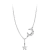 Médaillons Exquis Flash diamant lune étoile gland mignon clavicule chaîne 925 pendentifs en argent Sterling pour les femmes cadeau d'anniversaire Fine Jew5552936